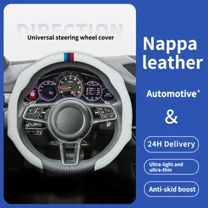 SUPEREVER Nappa Leather Steering Wheel Cover - Ultra Thin & Breathable - Sweat Free - Stylish Anti Slip Design - Universal Fit - Easy Install - Summer Essential