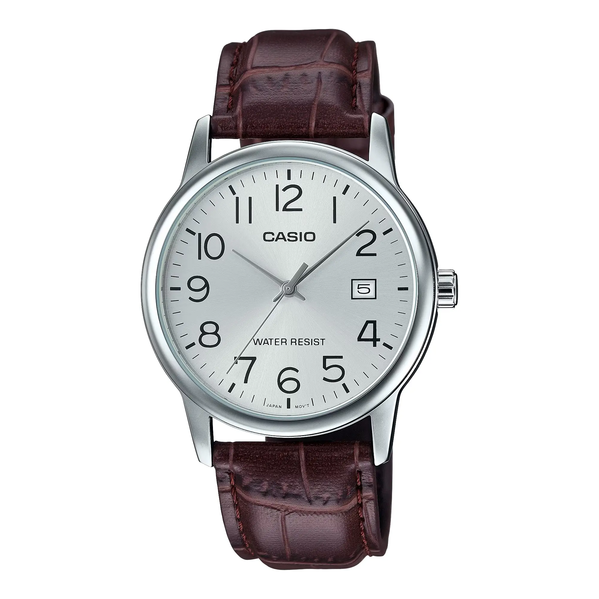 Casio Men’s Brown Leather Watch with Silver Dial - MTP-V002L-7B2UDF
