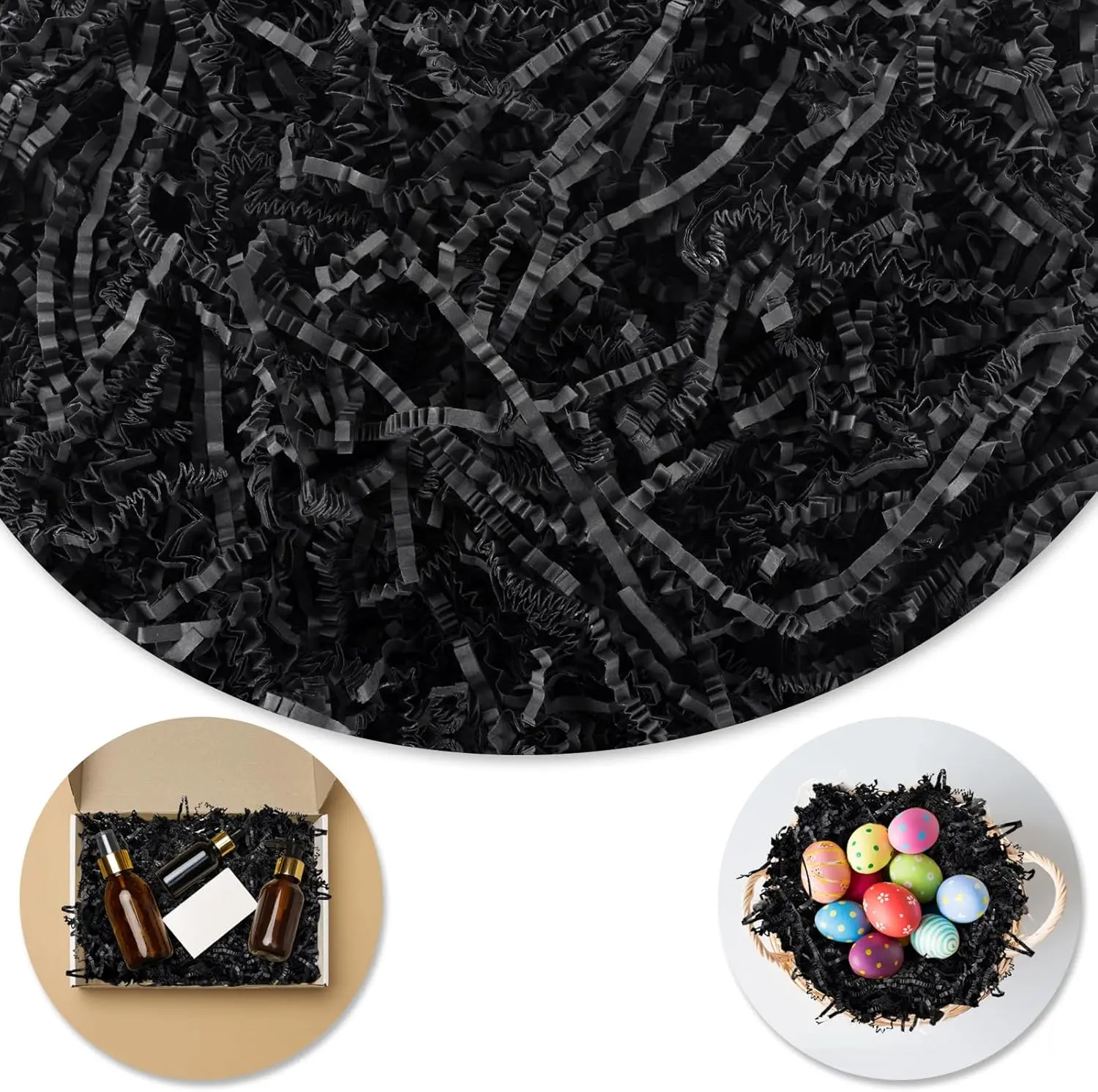 Shredded Paper For  Baskets, 1/2LB (8 oz) Black Crinkle Paper Filler, Crinkle Cut Paper Shred For Birthdays, Weddings,Boxes Bags, Christmas, Basket Filler,Anniversaries, Wrapping