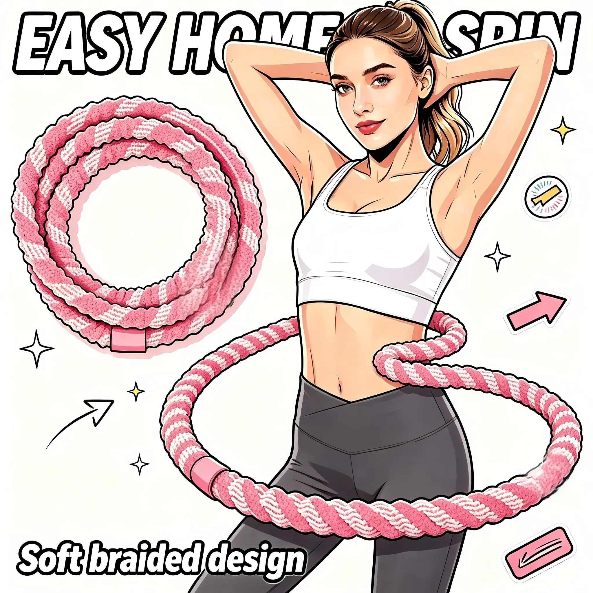 3.3lb Fitness Hula Hoop with Alloy Soft Spring, Foldable Smooth Double Lock Connection, Portable Easy Storage Workout Equipment for Adult Indoor Home Gym Training