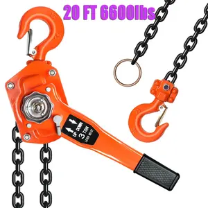 3 Ton Lever Chain Hoist Come Along,tools 20 FT 6600lbs Capacity G80 Galvanized Carbon Steel with Double-Pawl Brake, Auto Chain Leading & 360°Rotation for Garage, Warehouse & Factory (3T 20FT)