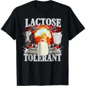 Lactose Tolerant Black Cotton T-Shirt, Men'S Small, Classic Fit, Short Sleeve