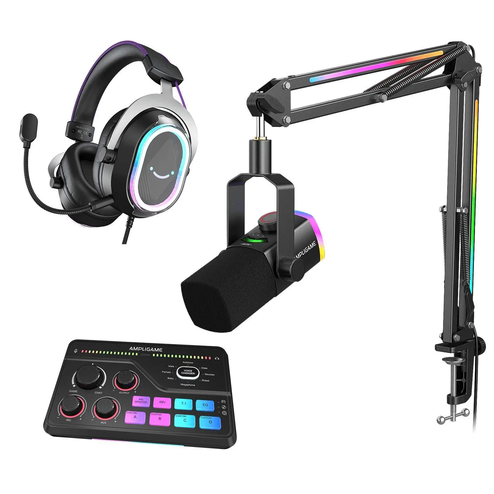 fifine Streaming & Gaming Ultimate Bundle Kit: AM8ProT Boom Microphone with RGB Lights, SC8 Audio Mixer, H13 Headset, Streaming Equipment fifine Streaming & Gaming Ultimate Bundle Kit: AM8ProT Boom Microphone with RGB Lights, SC8 Audio Mixer, H13 Headset, Streaming Equipment