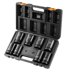 【Summervibes】VEVOR 1" Drive Impact Sockets Set,  8pcs CR-MO Metric Deep (27-41 mm), 6-Point Drive Bit Ratchet Tool Kit Case