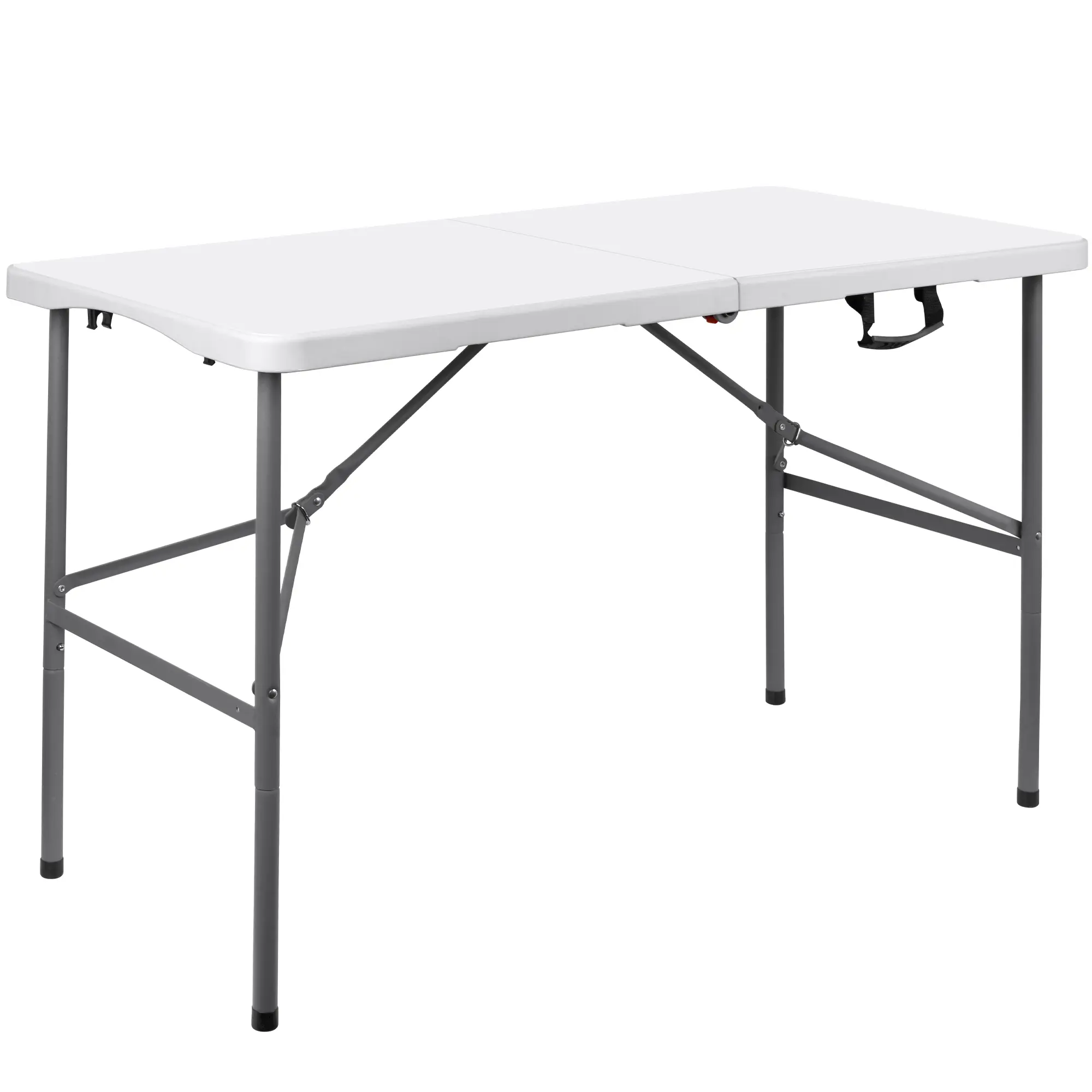 4FT FOLDING TABLE, PLASTIC FOLD IN HALF TABLE OUTDOOR INDOOR, WITH HANDLE AND LOCK - WHITE 4FT FOLDING TABLE, PLASTIC FOLD IN HALF TABLE OUTDOOR INDOOR, WITH HANDLE AND LOCK - WHITE