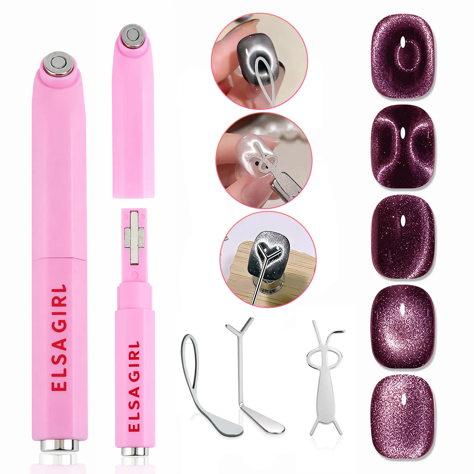 Upgrade 3-in-1 Ring-shaped Cat Eye Magnet for Nails Art,3 Creative Patterns for Cat Eye Gel Polish（French, heart, rabbit）, Easy to Use for Beginners & Nail Artists