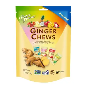 Prince of Peace Ginger Chews Assorted Flavors - 2.2 lb. Candy Pack - Gluten Free - Includes Lychee, Blood Orange, Pineapple Coconut & Mango - Snack