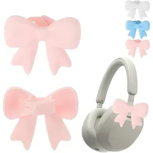 Silicone Bow Tie Earphone Accessories, 2 Pack 3D Cute Bow Decorations, Playful Silicone Headphone Clip Accessories for Earphones Clip Earbuds