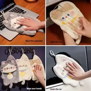 Cute Cat Towels Set of 3, Quick-Dry Super Absorbent Versatile Use Bathroom Kitchen Towels with Hanging Loop, Soft Velvety Texture, Adorable Design /milk Color Floral Design, Household