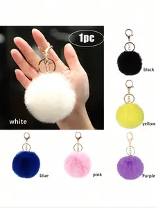 1pc Plush Pom Fuzzy Keychain For Bags Cute Soft Key Chain Ring Purse Bag Backpack Charm Car Pendant Earbud Case Cover Accessories Women Girls Gift