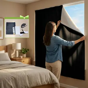 Black Out Window Cover 79" x 57",Cuttable Blackout Curtains for Bedroom,Heat Insulation and Light Blocking Blackout Shades,Portable Black Out Blinds Curtains with Stickers for Windows  Theater