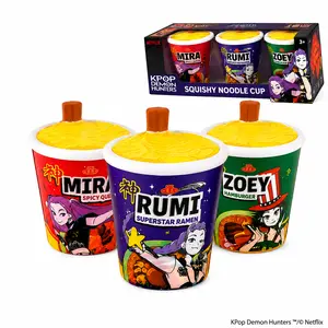 KPop Demon Hunters Squishy Noodle Cup Toys, 3 Pack Netflix Collectible Squishy Toys, Soft Ramen Cup Squeeze Toys, Kpop Anime Stress Relief Fidget Sensory Toys, Birthday Gifts for Kids Girls Boys