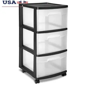3 Drawer Plastic Storage Cart with Clear Drawers Rolling Organizer Bedroom