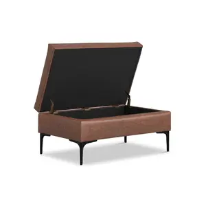 Rebecca Rectangular Coffee Table Storage Ottoman with Lift Up in Distressed Vegan Leather