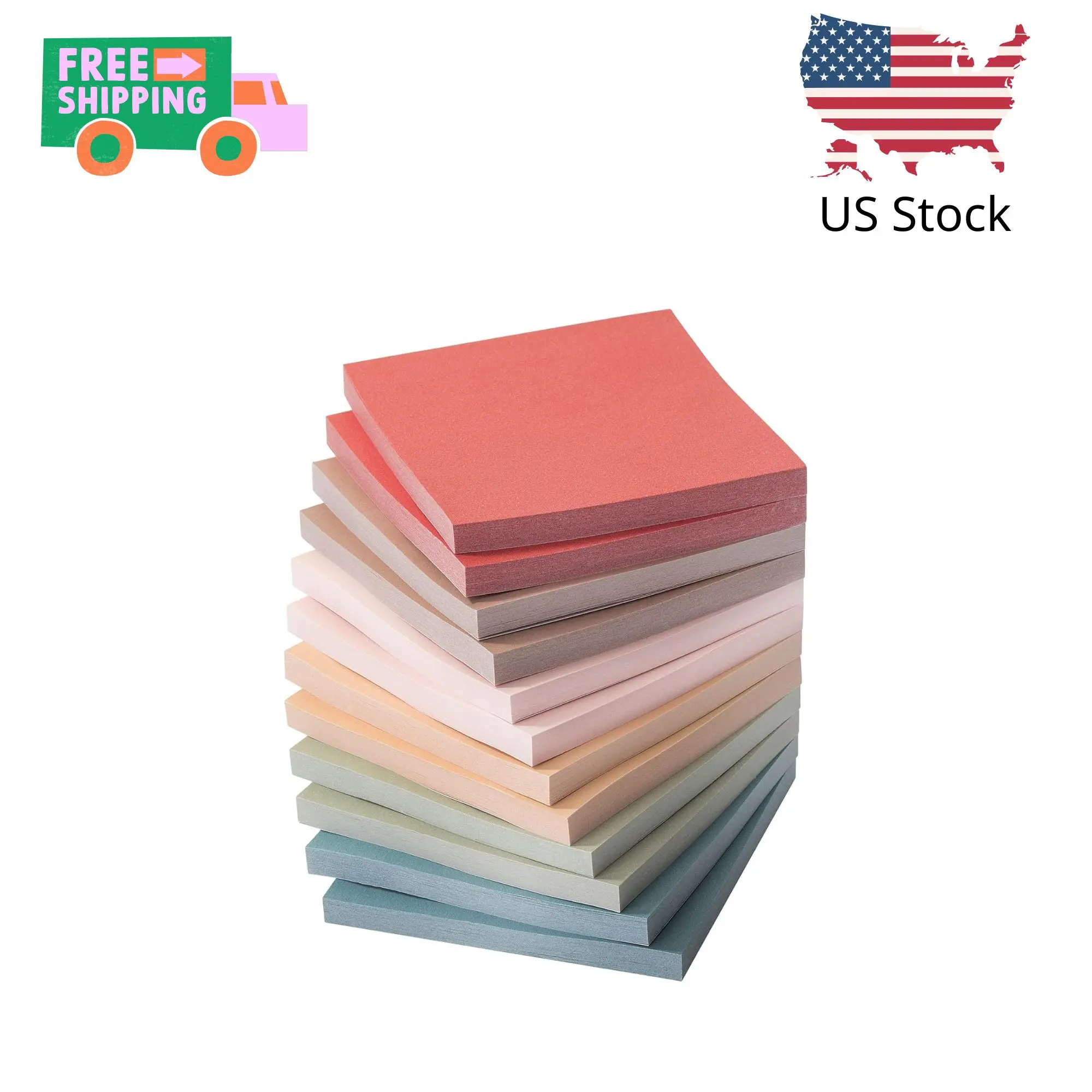 Sticky Notes, 3"x3", 12 Pads, Vintage Colors, Self-Stick Pads, Aesthetic, Colorful, Bulk