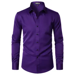 ZEROYAA Men's Long Sleeve Dress Shirt Modern Slim Fit Wrinkle-Free Casual Business Button Up Shirts Elegant Smooth Satin Finish