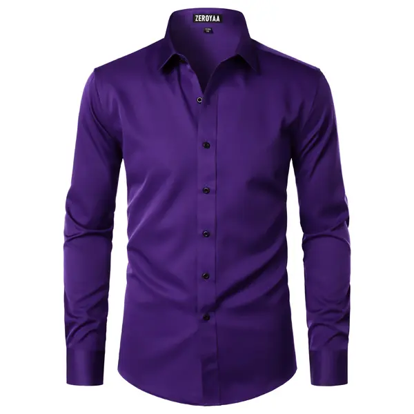ZEROYAA Men's Long Sleeve Dress Shirt Modern Slim Fit Wrinkle-Free Casual Business Button Up Shirts Elegant Smooth Satin Finish Menswear