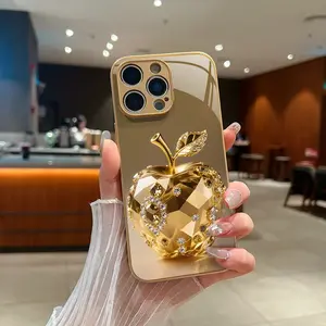 Trendy Crystal Apple Pattern Phone Case, High-Grade Design, Suitable for iPhone Models 17 to 11, Stylish Tempered Glass Cover