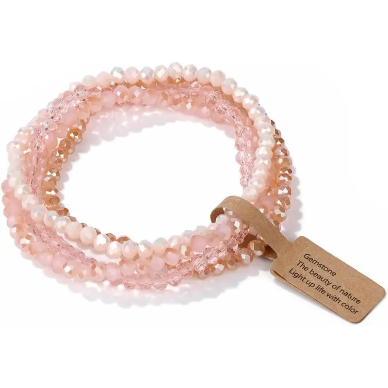 Boho Crystal Bracelet Set, 4-Count 4mm Stackable Layering Stretch Bracelets for Women, Elastic Beaded Friendship Jewelry Gifts for Teen Girls, Friendship Bracelets