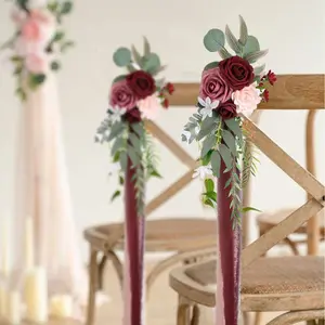 Artificial Flower Chair Decor, Perfect for Wedding Ceremony, Party, and Event Decoration with Flowing Chiffon Ribbons