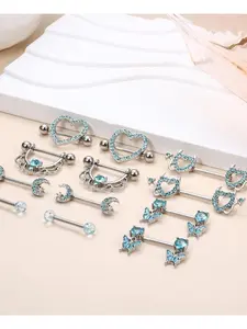 6 Pairs Pink Blue Sweet Nipple Body Piercing Barbell Jewelry Set for Women Men Safe Superior Stainless Steel Prolonged Comfortable Wearing Unique Delicate Decorative Patterns Full of Youthful Vitality Elegant Collocation Soft Stylish Daily Piercing Looks