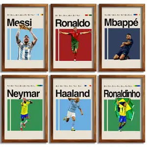 Messi, Ronaldo, Mbappe, Haaland, Neymar, Ronaldinho Canvas Posters Soccer Wall Art Room Decor (Unframed, 8x12inch-6pcs)
