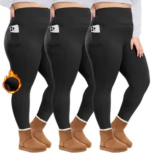 【Plus Size】SHOWITTY 3 Pack Plus Fleece Lined Leggings with Pockets for Women,  High Waist Tummy Control Warm Comfy Women's Yoga Pants for Workout Running