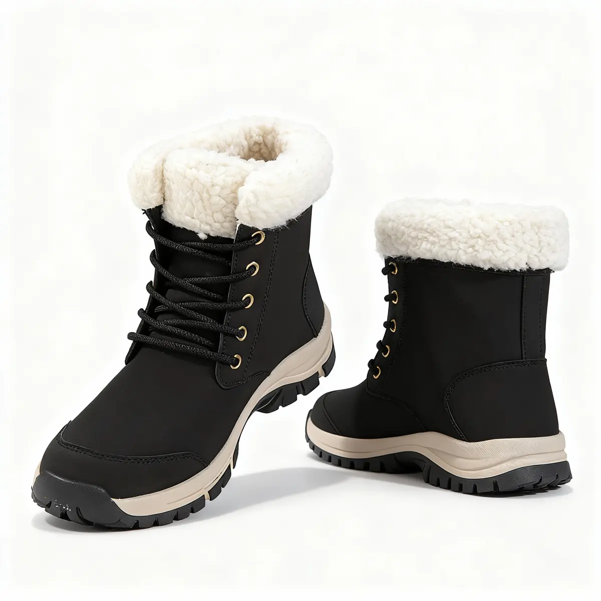 Women's Winter Snow Boots with Fur Lining for Waterproof Walking Cream-Coloured High-Top Anti-Slip Mid-Calf Boots Secure Fit & Comfort Enhanced Traction & Extra-Large Fit Footwear Girl Shoe Active autumn winter warm walking shoe white boot high top boot,,