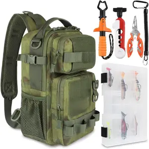 Small Fishing Backpack Fishing Sling Bag with 3600 Tackle Box Small Tackle Backpack with Tool Set Green