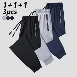 Men's Solid Color Lightweight Casual Jogger Pants, Comfortable and Breathable Outdoor Street Style Running Trousers, Regular Fit with Zippered Pockets, Elastic Drawstring Waist, Versatile All Season Wear, Suitable for Everyday Casual and Workout Training