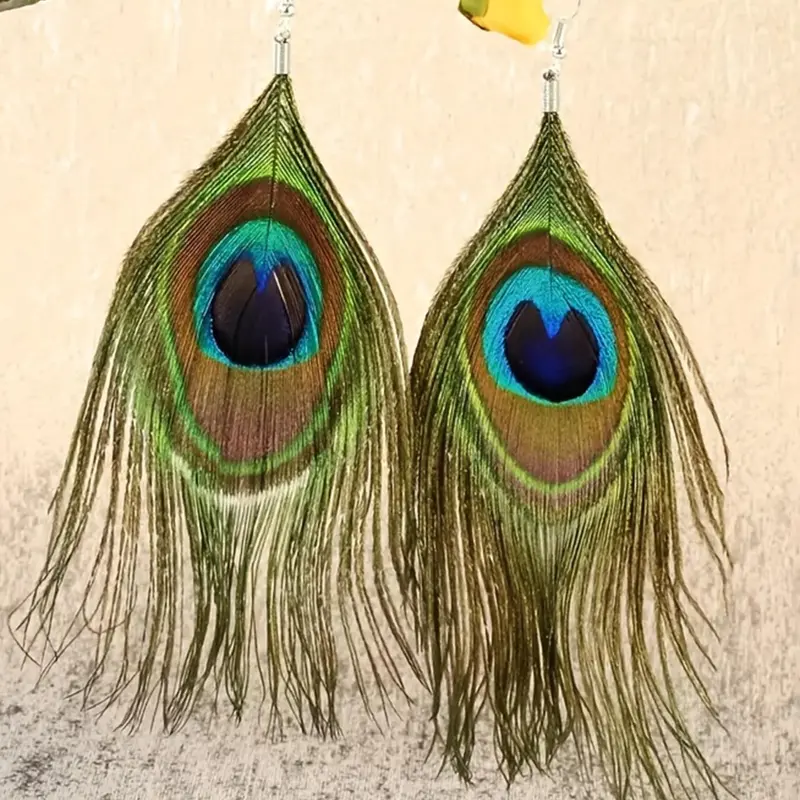 Peacock Feather Design Dangle Earrings, Statement Earrings, Fashionable Tassel Decor Jewelry for Women, Daily Clothing Decor, Trendy All-match Jewelry for Birthday Gift, Jewelry Gifts, Earrings Dangling, Earrings For Decorative