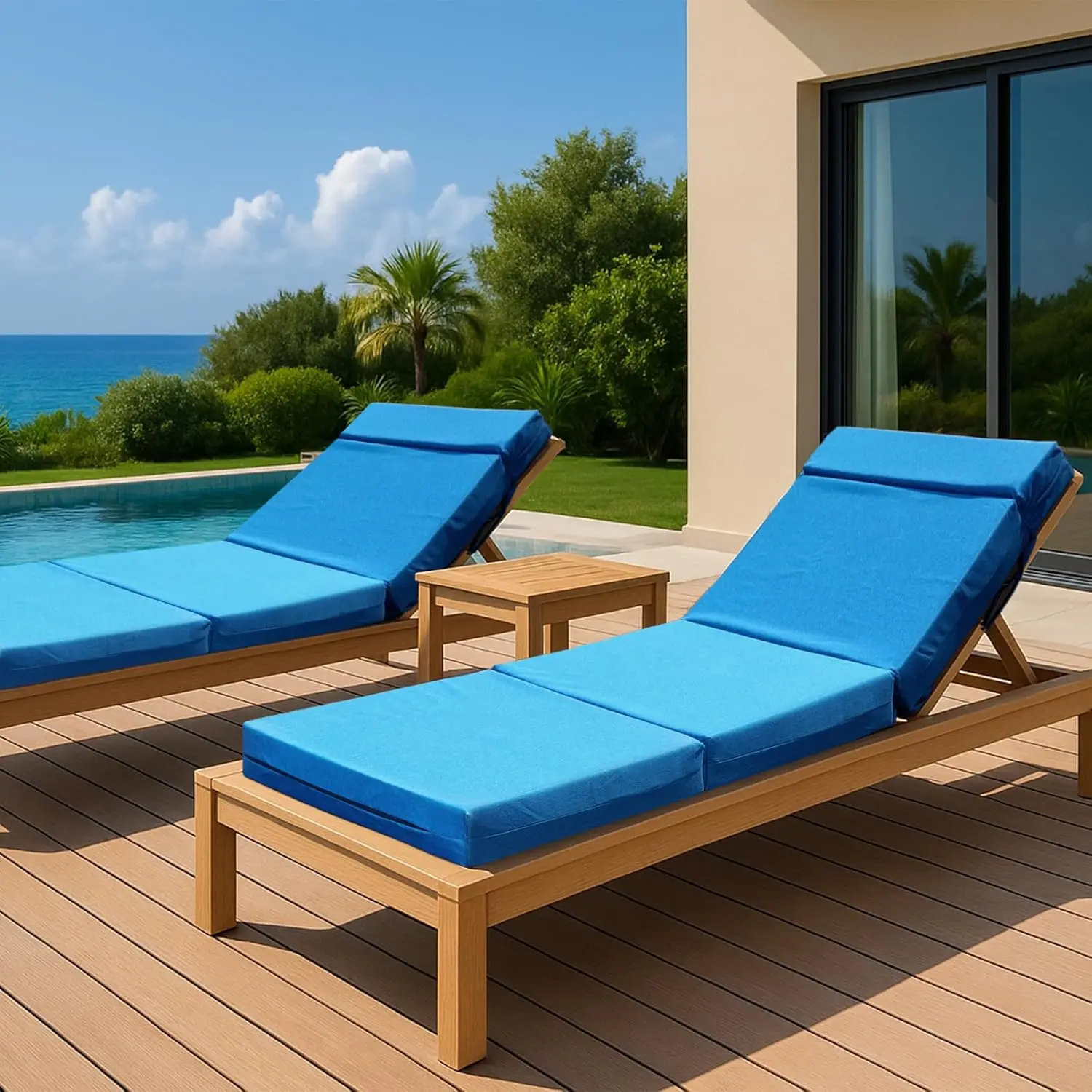 ABORON Chaise Lounge Cushions Outdoor Set of 2, 5 Inch Thick Waterproof Outdoor Furniture Cushions with Removable Cover, Sun Lounger Replacement Cushions for Outdoor Furniture