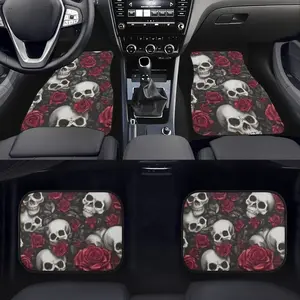 Skull Design 4pcs Car Floor Mat Set, Non-Slip Absorbent Polyester Mats, Stylish Auto Interior Accessories, Car Accessory, Fits Most Cars