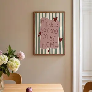 It Feels So Good To Be Home Print  Cosy Retro Wall Art, Mid Century Striped Hallway Entryway Art, Living Room Art