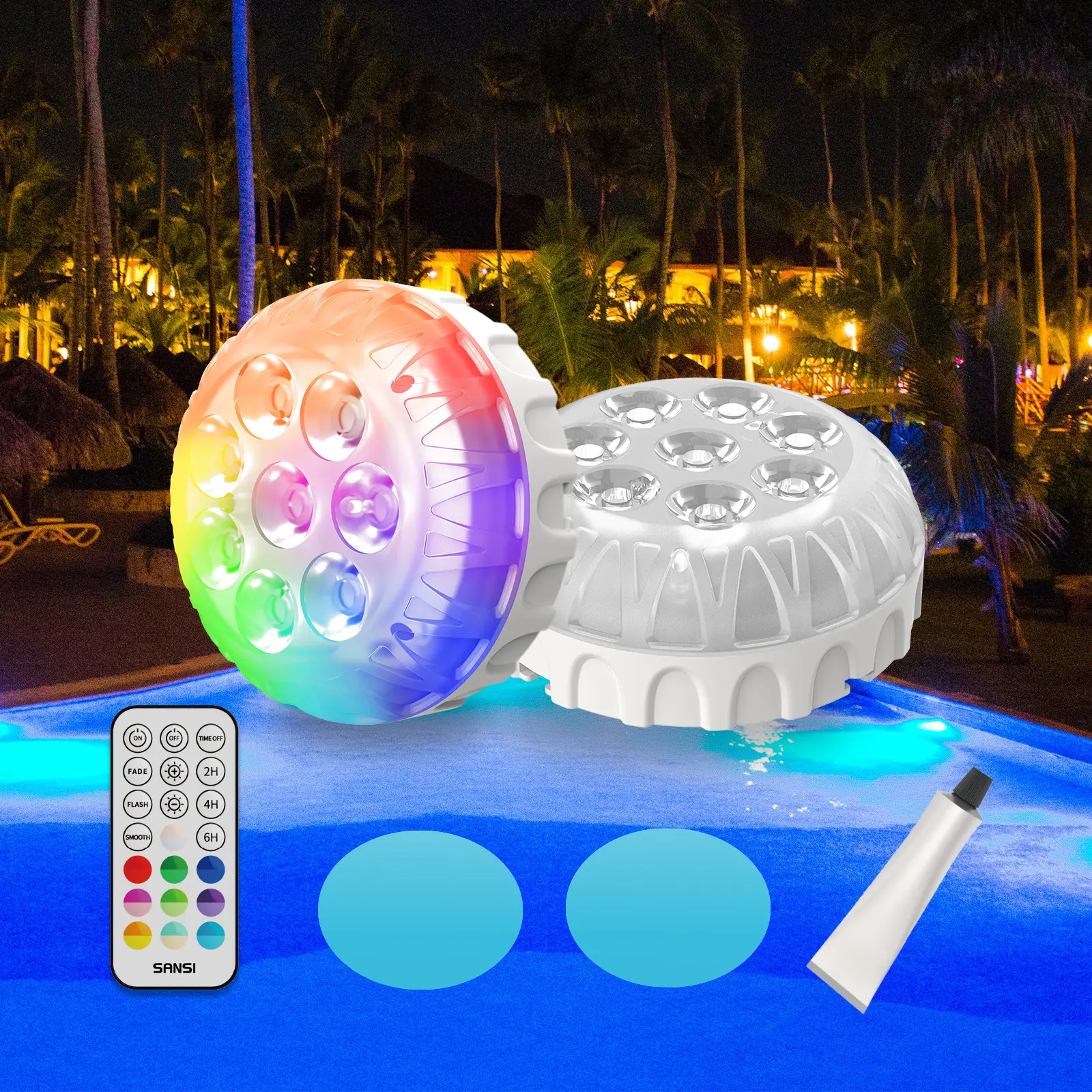 SANSI New Version Pro Submersible Pool Light - Color Changing Pond Light, 60H Battery Life, Double Waterproof Seal, 160ft RF Remote, Magnetic Mounting, 3 Dynamic Modes, 20 Color Options, 0.22 lbs, Ideal for Inground Pools
