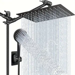 Shower Head Combo,8/10 Inch High Pressure Rain Shower Head with 11 Inch Adjustable Extension Arm and 5 Settings Handheld,Powerful Shower Spray Against Low Pressure Water with Long Hose