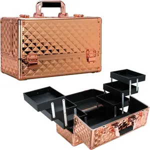 Ver Beauty Makeup Organizer, Cosmetic Travel Kit, Makeup Artist Supplies, 6-Tier Lockable Storage Box, Makeup Train Case, Aluminum Case, Lightweight & Portable