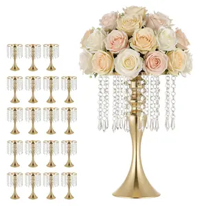 VEVOR 20 PCS Wedding Flower Vase, 13.2 in Tall Flower Table Centerpieces, Crystal Banquet Vases Easy Installation, Electroplated Finish, Versatile Arrangement Stand for Party Events Home Decor, Gold