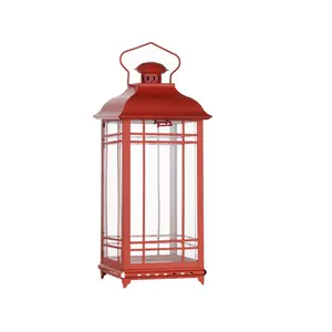 360 Stand 3-Piece Traditional Metal Flameless Candle Holder Set - 360-Degree Stand, Red Home Decor Flameless Floor Lantern, Decorative