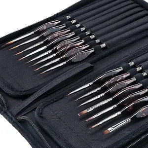 Transon Artist Detail Paint Brushes with Case 15pces for Model Miniature Painting, Nylon, Dark Brown