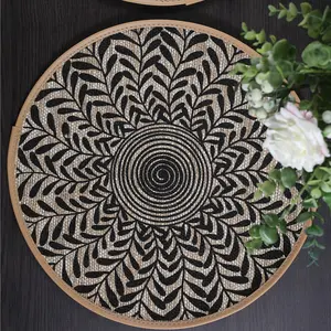 6pcs/set Bohemian Jute Printed Placemats with Faux Leather Edges, Jute Placemat set Dining Table Mat For Pots, Dishes & Bowls Place Mats For Kitchen Table Accessories, Kitchen Decorative Placemat