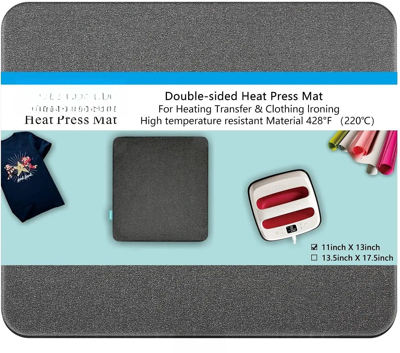 Heat Press Mat 11"x13": Double-Sided Fireproof Materials Protective Resistant Mat for Cricut Easypress/Easypress 2 & HTV Craft Vinyl Ironing Insulation Transfer Projects