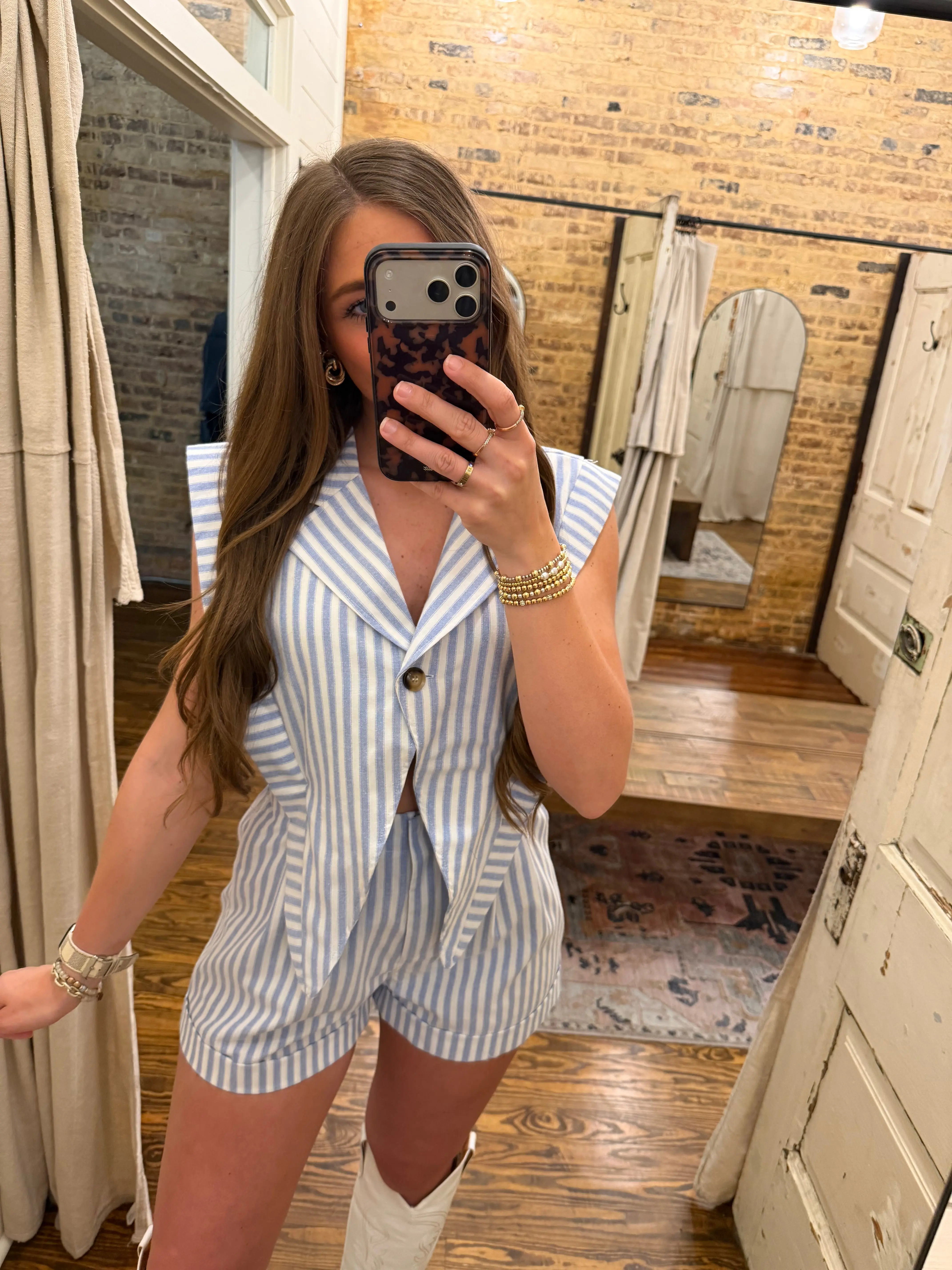 Blazer Style Striped Romper White/Blue