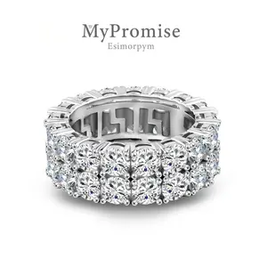 S925 Delazzad Round VVS Moissanite Double Row Eternity Hip Hop Ring Romantic Jewelry for Wedding Engagement Anniversary Gift Daily Wear