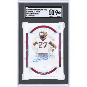 Tyler Nubin University of Minnesota Autographed 2024 Panini National Treasures Collegiate Platinum Rookie Signatures #RS-TNN #1/1 SGC Authenticated 9/10 Rookie Card - Fanatics Authentic Certified