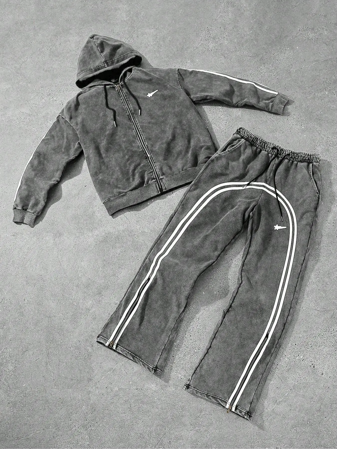 Two-Piece Set Men's Star Print Zip Up Hoodie & Pants, Casual Regular Fit Long Sleeve Hooded Sweatshirt & Jogger Pants for Spring & Fall, Men's Two-piece for Daily Wear