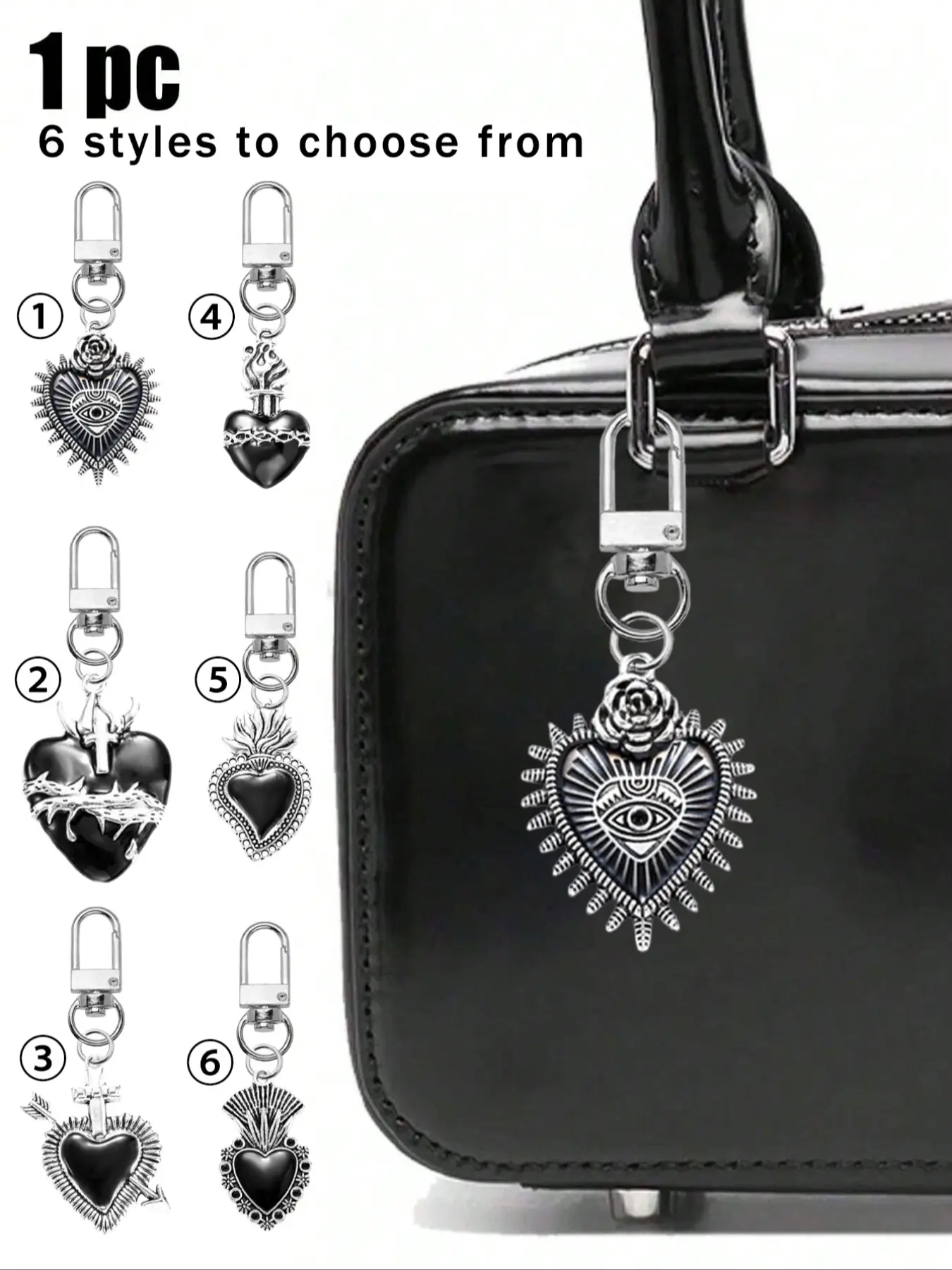 Retro Gothic Dark Alloy Pendant, Vintage Keychain, Charm Keychain, Keychain Jewelry, Key Chain Decorations, Chain Decoration with Religious Cross, Heart and Demon Eyes - Decorative Accessories for Wallet, Backpack, Headphone Bag, Luggage and Cars