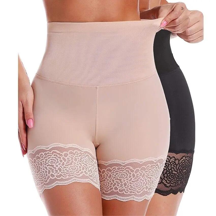 Women's Slip Shorts, Minimalist Silky Nylon Lightweight High-Waist Undershorts with Lace Trim for a Comfortable Anti-Chafing Fit, Basic, Breathable, Soft