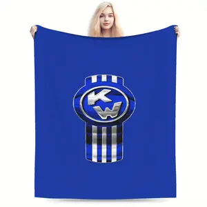 KENWORTH Theme Flannel Blanket Vibrant Blue Black Stripes K/W Logo Lightweight Soft Warm Cozy Fleece Blanket for Sofa Bed Travel Camping Home Office Outdoor Use