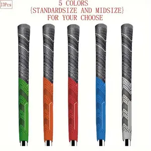 Golf Club Grip Anti-Slip 60R Natural Rubber Set of 13 Golf Grips in Green Orange Red Blue Grey Standard Midsize for Enhanced Performance